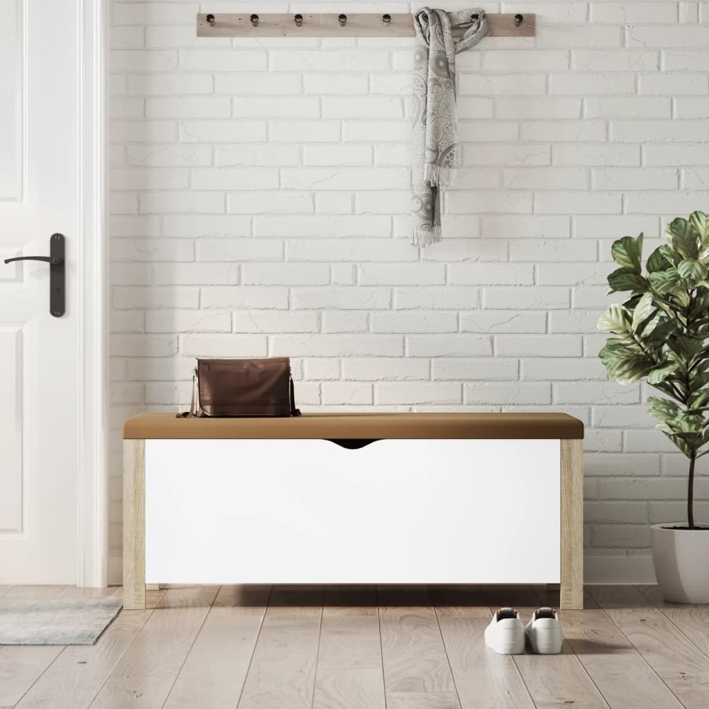 vidaXL Aufbewahrungsbox mit Kissen Weiß & Sonoma Eiche 105x40x45 cm