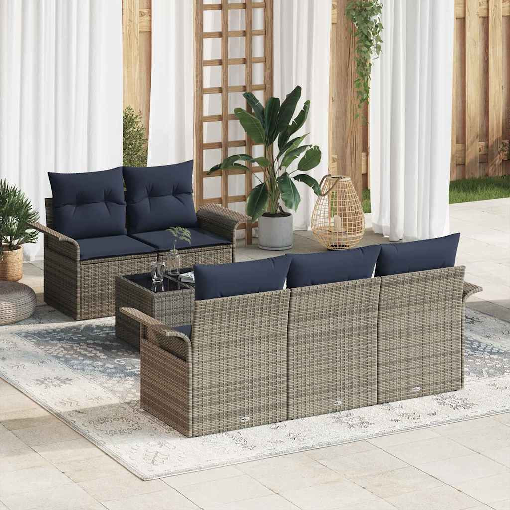 vidaXL Gartensofa-set mit Kissen 6 pcs Grau und Marineblau Poly-Rattan