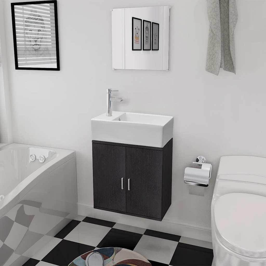 vidaXL 3-tlg. Badmöbel-Set mit Waschbecken Schwarz