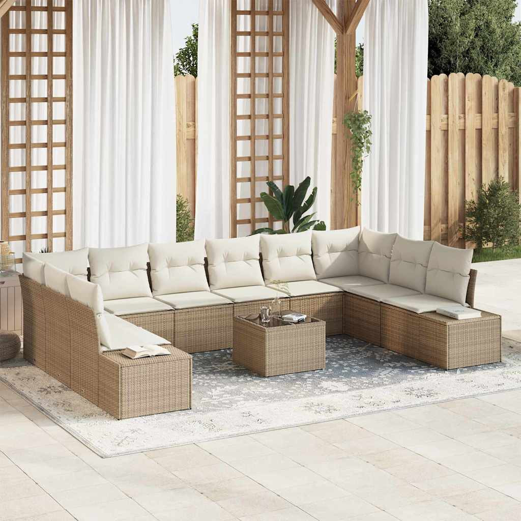 vidaXL Gartensofa-set mit Kissen 10 pcs Beige und Creme Polyrattan