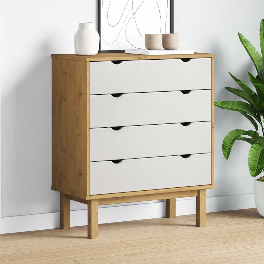vidaXL Schubladenschrank OTTA Braun&Weiß 76,5x39,5x90 cm Massivholz