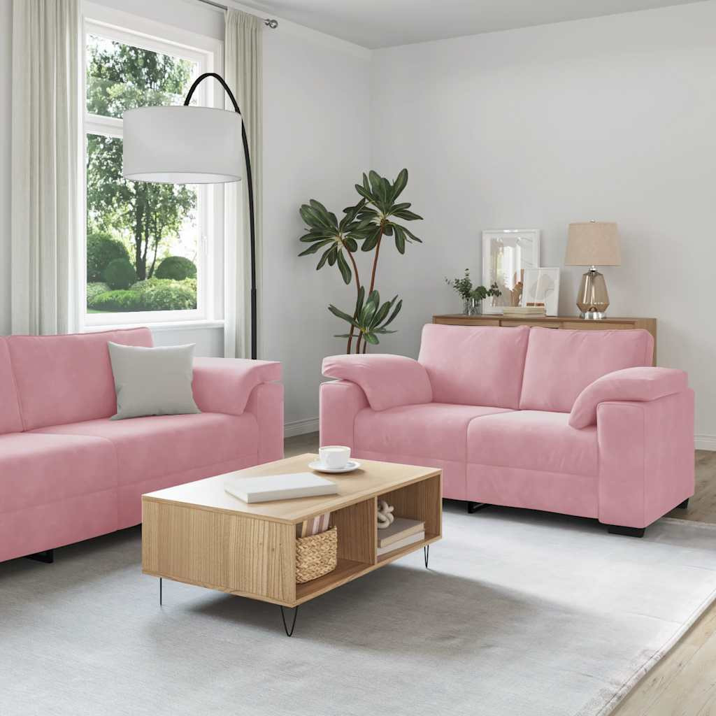 vidaXL 2-teiliges Sofa-Set mit Kissen, rosa Samt