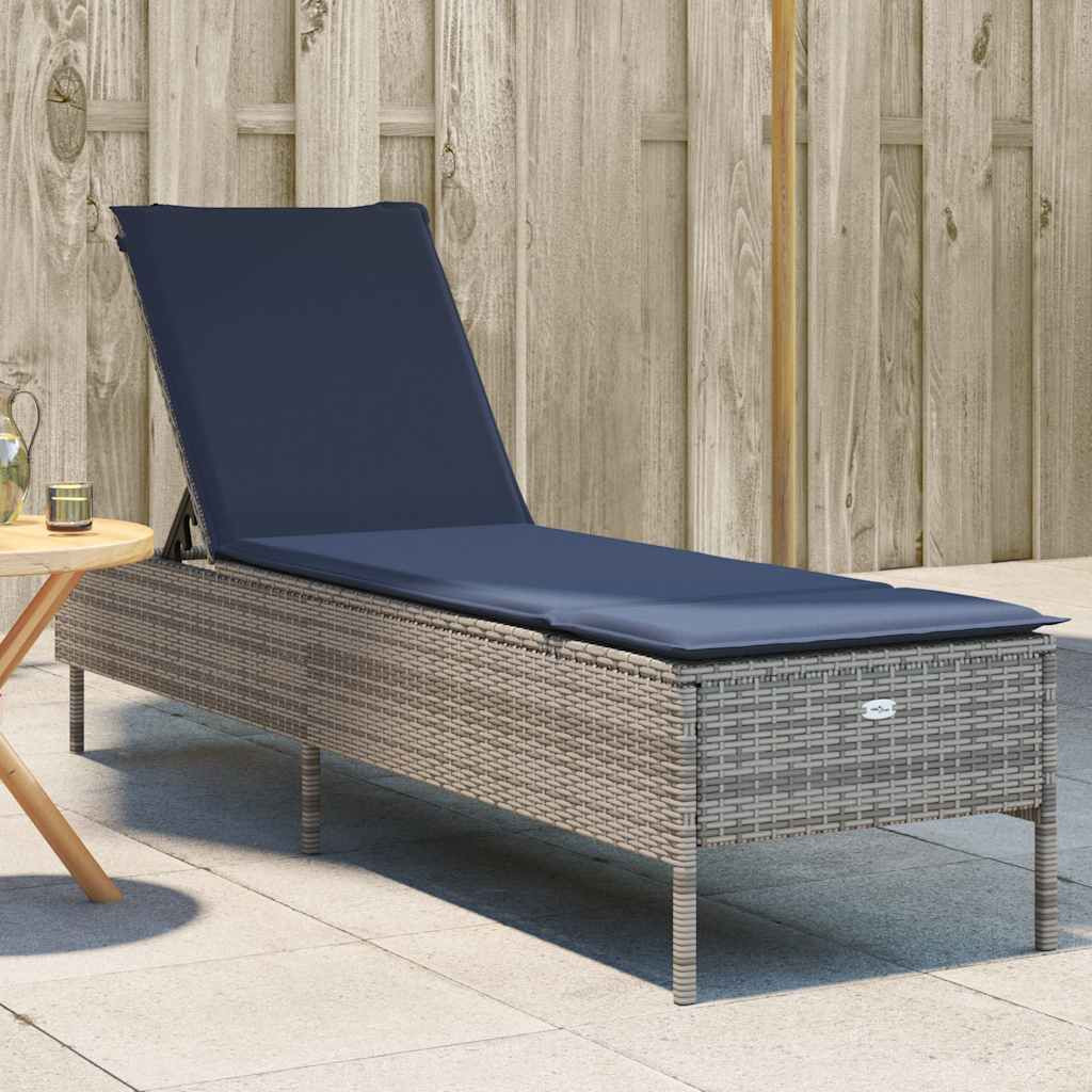 vidaXL Sonnenliege mit Kissen Grau Poly Rattan
