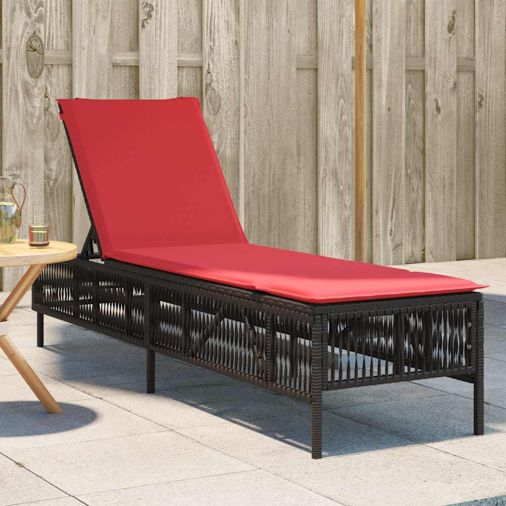 vidaXL Sonnenliege mit Kissen Braun Poly Rattan