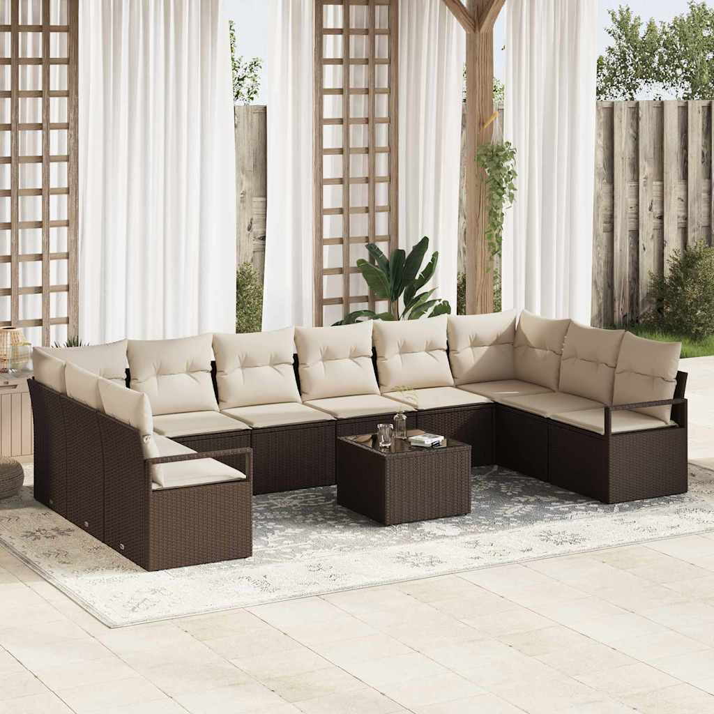 vidaXL Gartensofa-set mit Kissen 11 pcs Braun und Creme Poly-Rattan