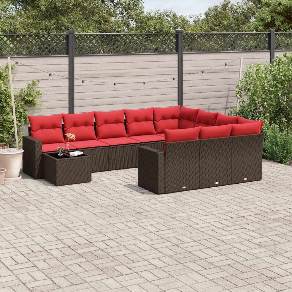 vidaXL 11-teiliges Gartensofa-Set mit Kissen, braun, Polyrattan