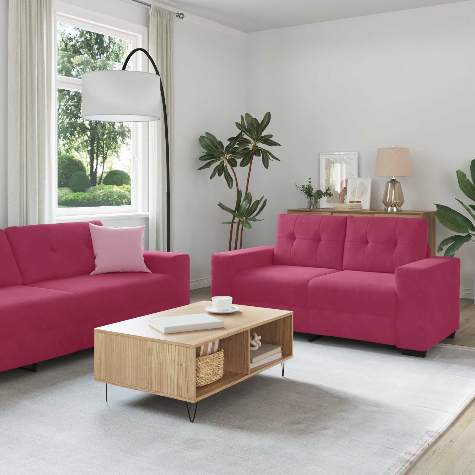 vidaXL Sofa 2 pcs Weinrot 221 x 80 x 80 cm Stoff
