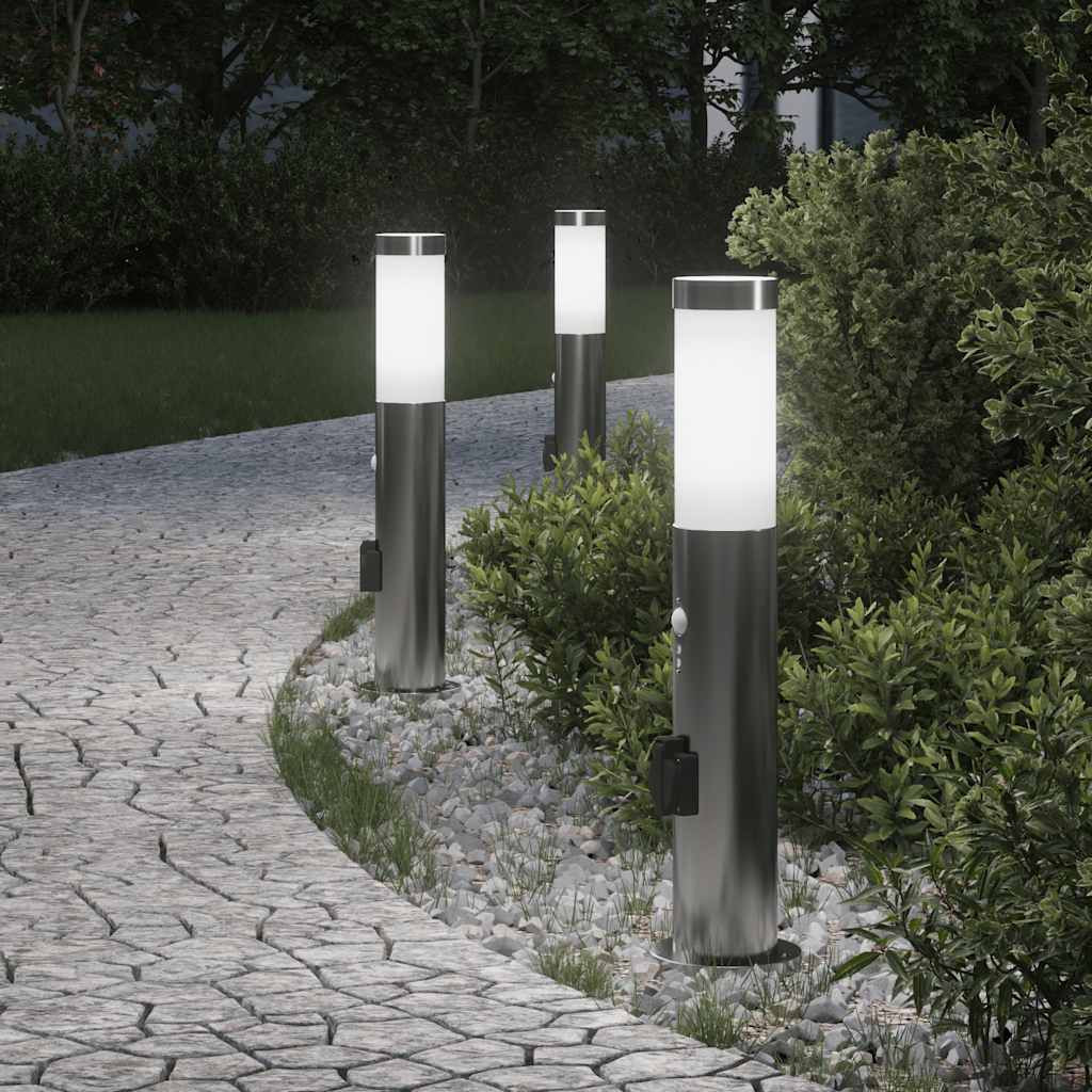 vidaXL Pollerleuchten mit Sensor&Steckdose 3er 50 cm Edelstahl IP44