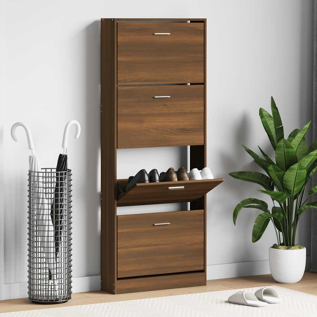 vidaXL Schuhschrank Braun Eichen-Optik 59x17x150 cm Holzwerkstoff