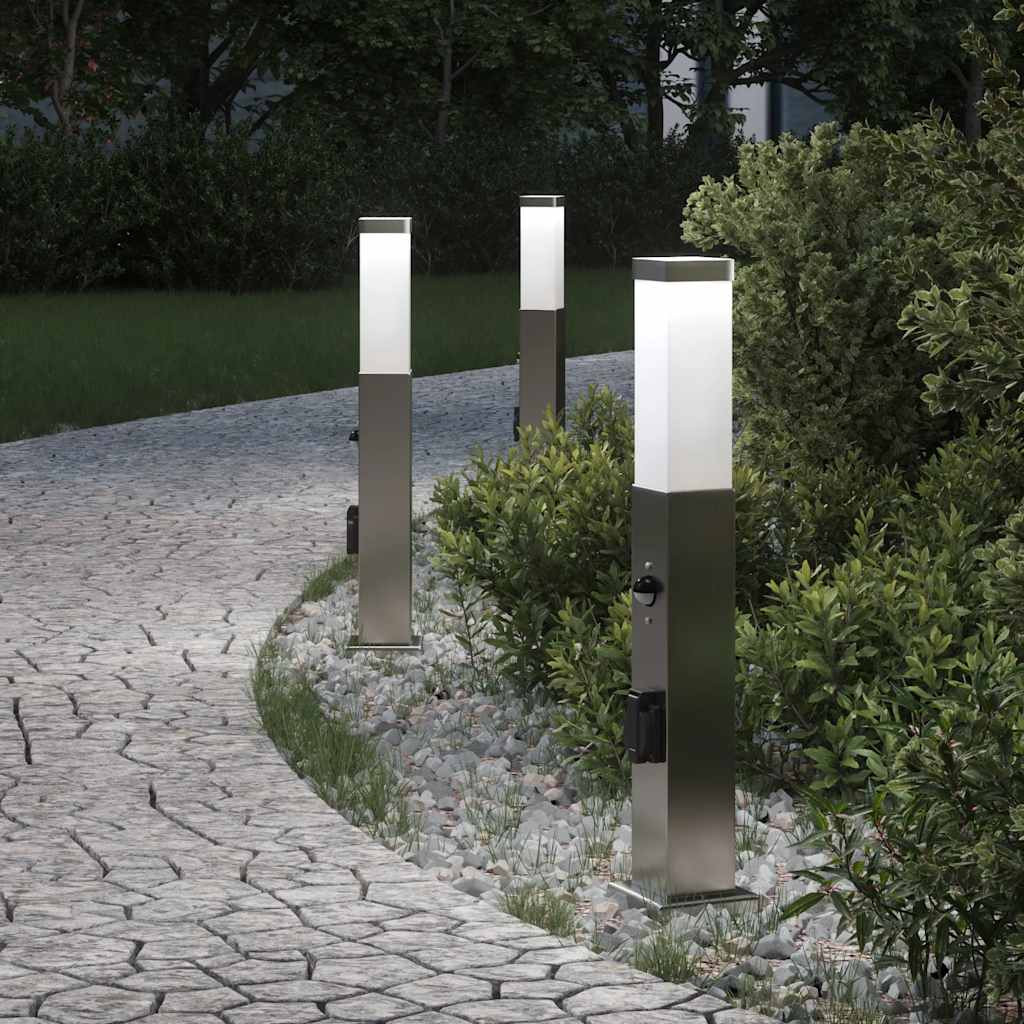 vidaXL Pollerleuchten mit Sensor&Steckdose 3 Stk. 50 cm Edelstahl IP44
