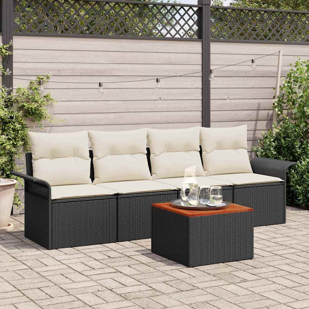 vidaXL Gartensofa-set mit Speicher 5 pcs Schwarz und Creme Poly-Rattan