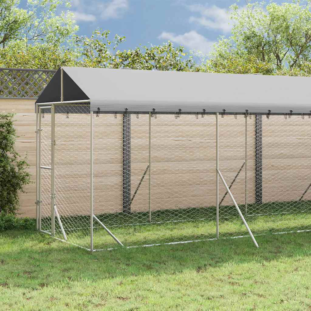 vidaXL Outdoor-Hundezwinger mit Dach Silbern 2x10x2,5 m Stahl Verzinkt
