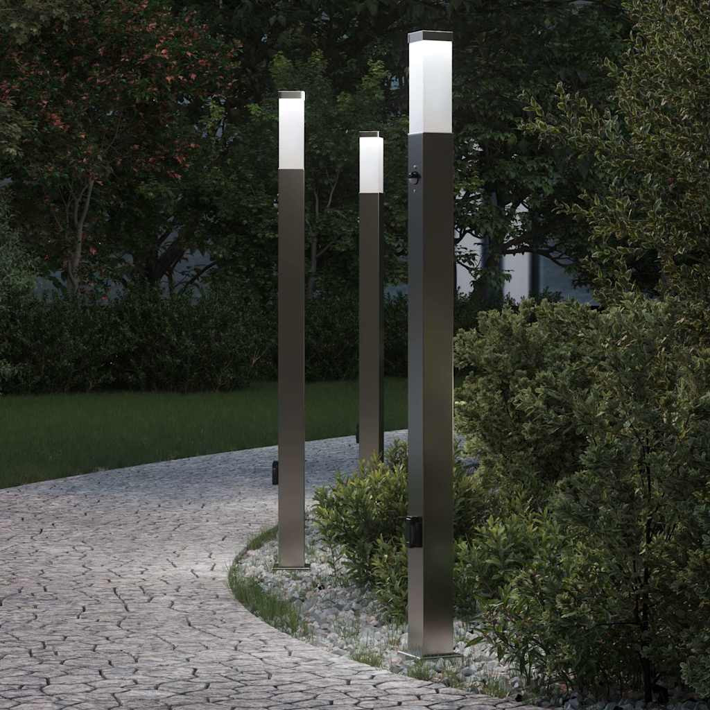 vidaXL Pollerleuchten mit Sensor&Steckdose 3 Stk. 110 cm Edelstahl IP44
