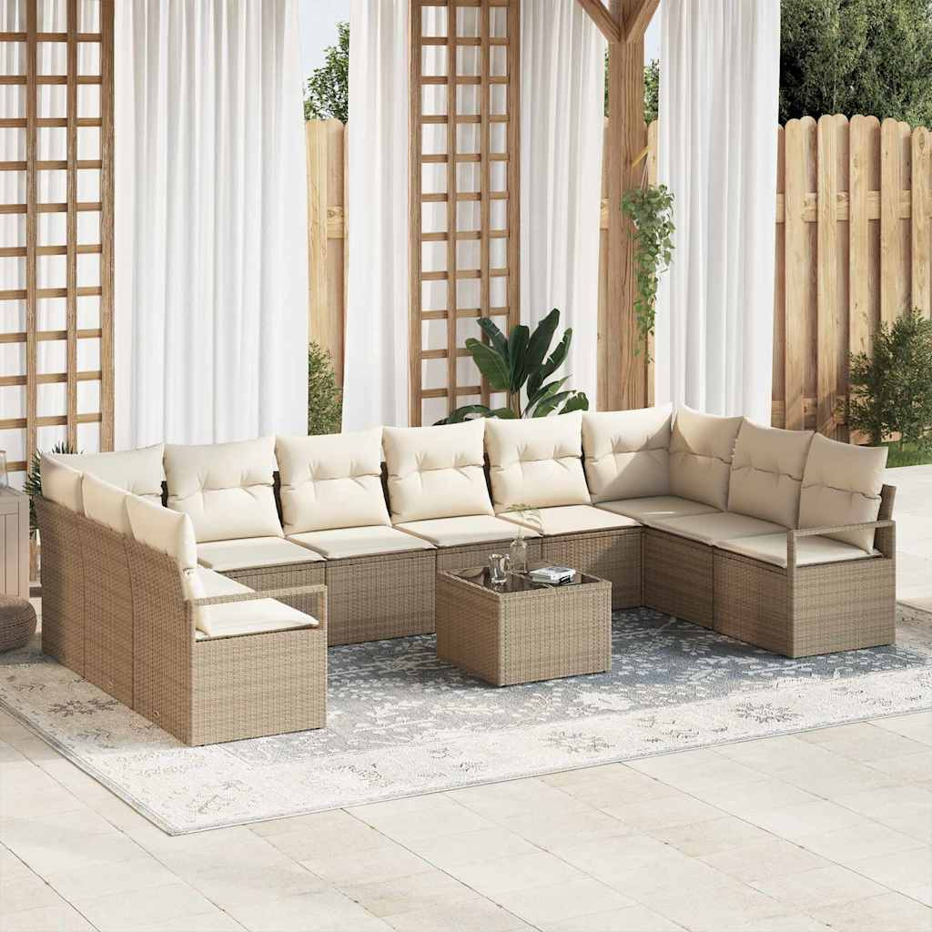 vidaXL Gartensofa-set mit Kissen 11 pcs Beige und Creme Poly-Rattan