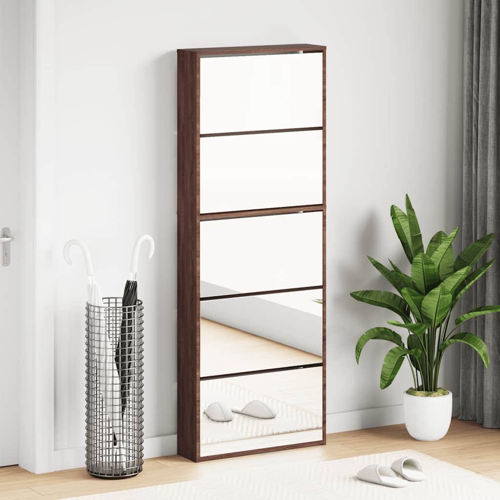 vidaXL Schuhschrank mit Spiegel 5 Fächer Braun Eiche 63x17x169,5 cm