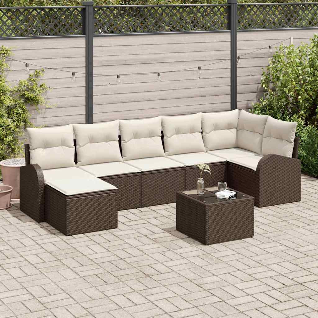 vidaXL Sofa Set mit Kissen mit Speicher 8 pcs Braun Poly-Rattan