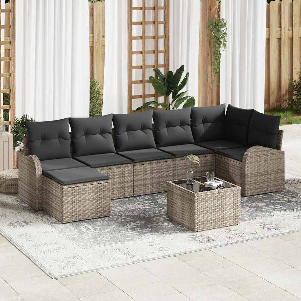 vidaXL Sofa Set mit Kissen mit Speicher 8 pcs Grau Poly-Rattan