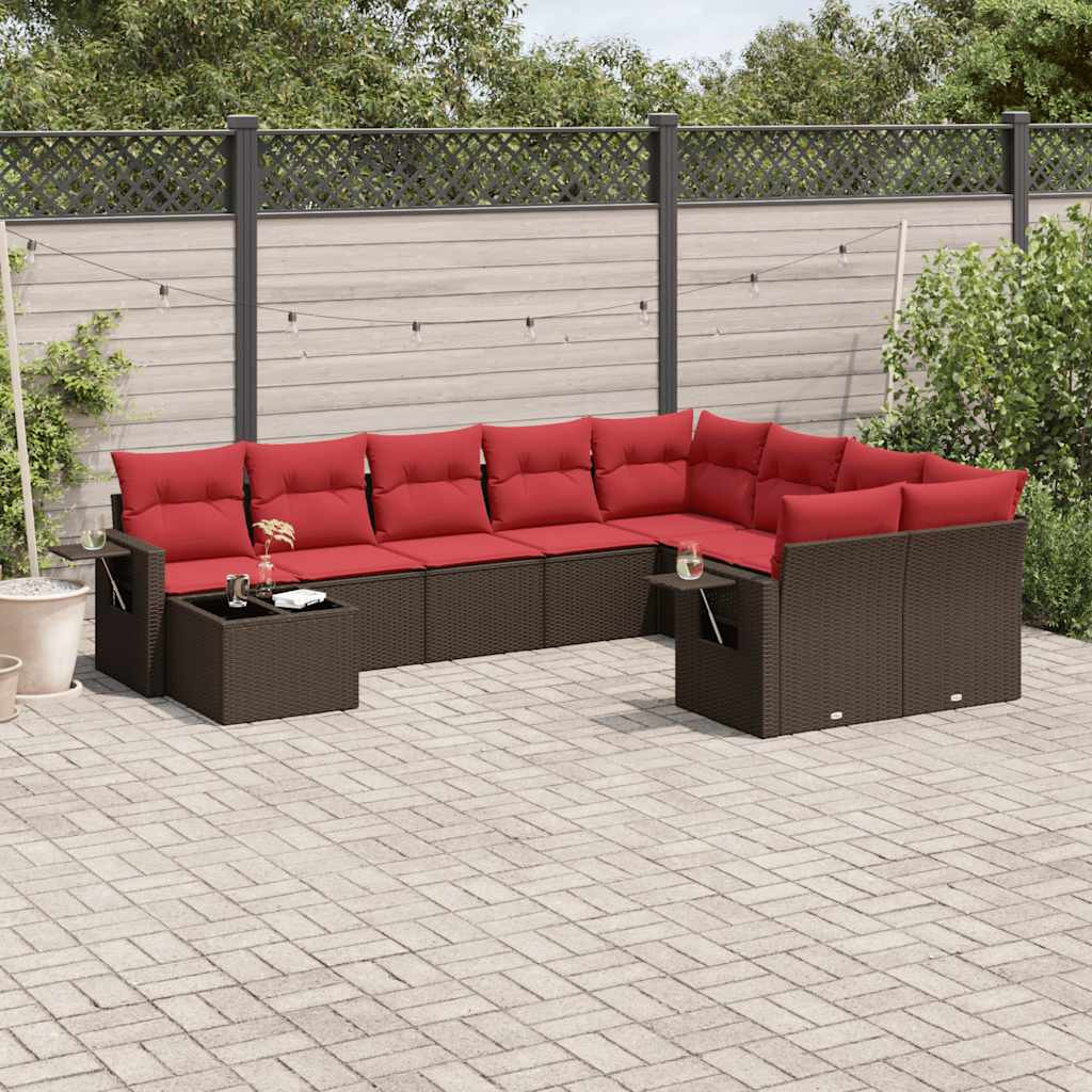 vidaXL 10-teiliges Gartensofa-Set mit Kissen, braun, Polyrattan