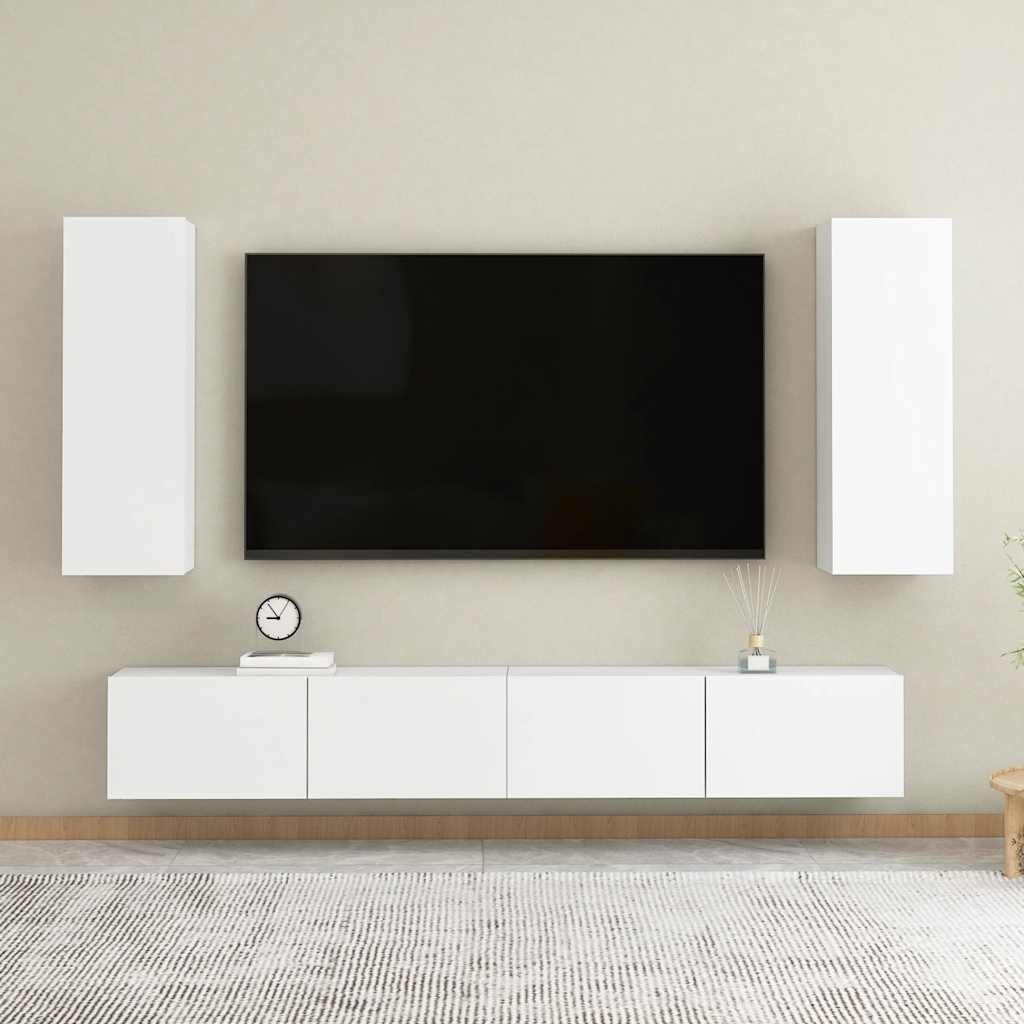 vidaXL 4-tlg. TV-Schrank-Set Weiß Holzwerkstoff