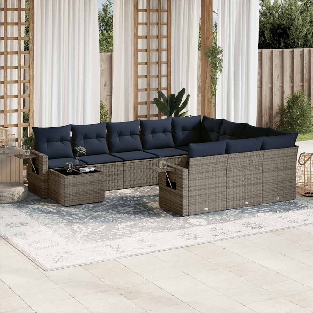 vidaXL 11-teiliges Gartensofa-Set mit Kissen, grau, Polyrattan