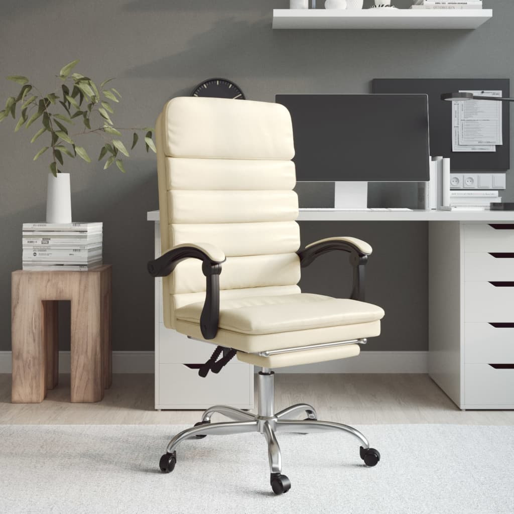 vidaXL Bürostuhl mit Massagefunktion Creme Kunstleder