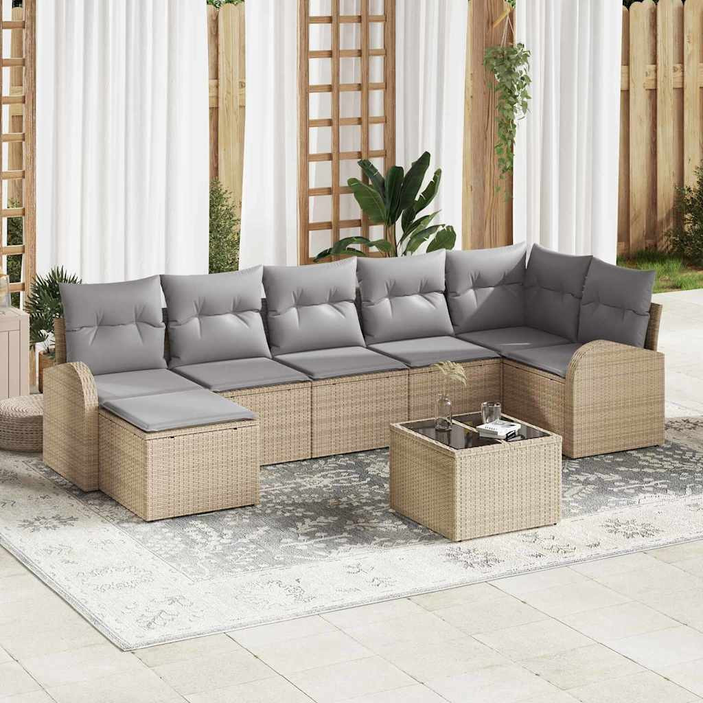 vidaXL Sofa Set mit Kissen mit Speicher 8 pcs Beige Poly-Rattan