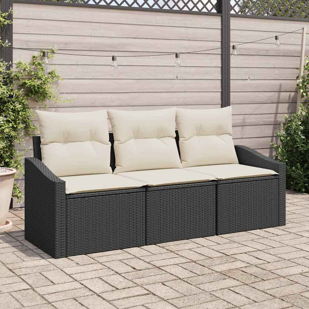 vidaXL Gartensofa-set mit Kissen 3 pcs Schwarz und Weiß Poly-Rattan