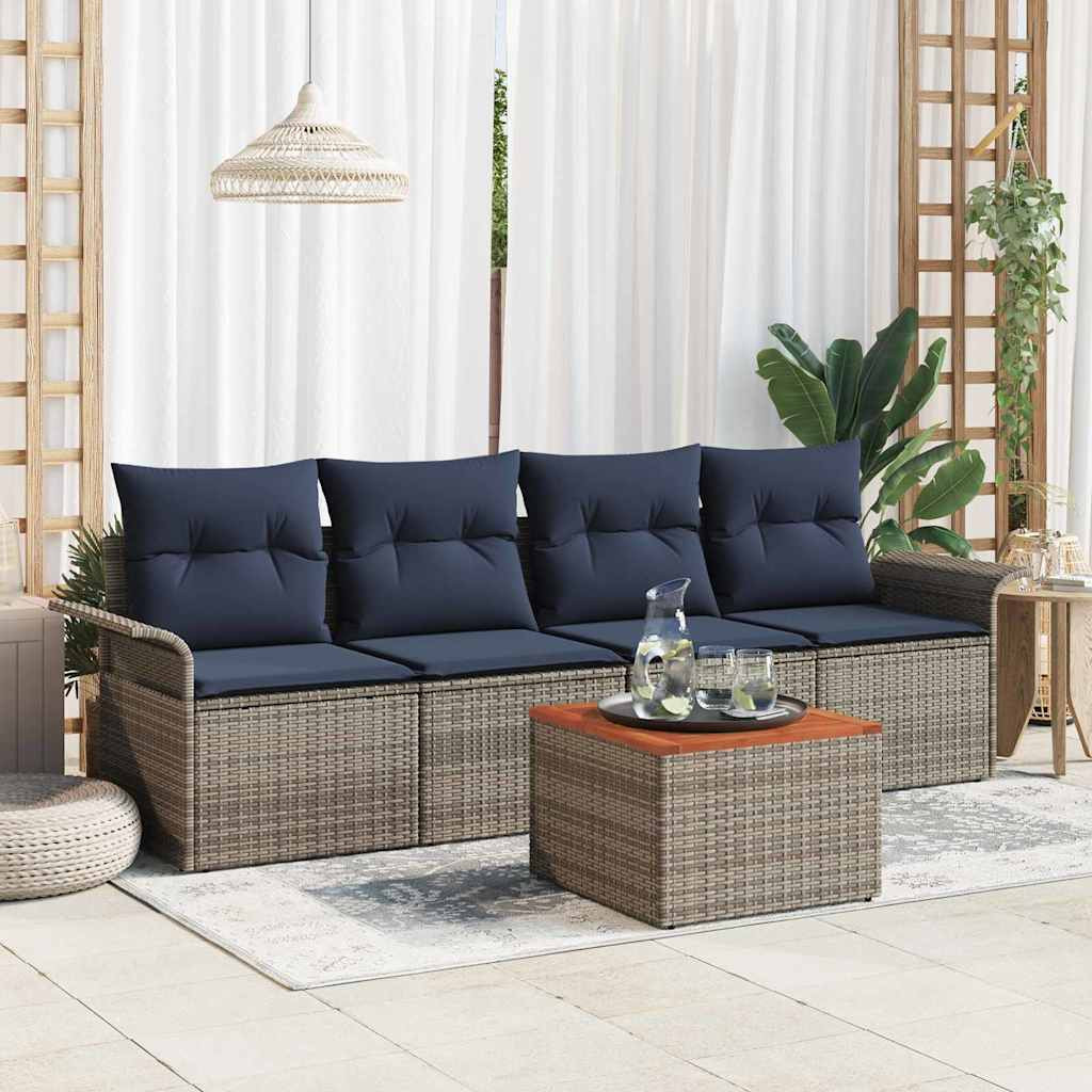 vidaXL Gartensofa-set 5 pcs Grau und Marineblau Poly-Rattan