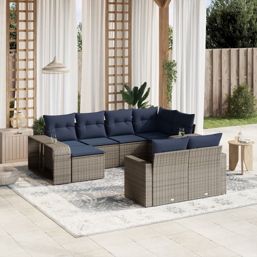 vidaXL 10-teiliges Gartensofa-Set mit Kissen, grau, Polyrattan