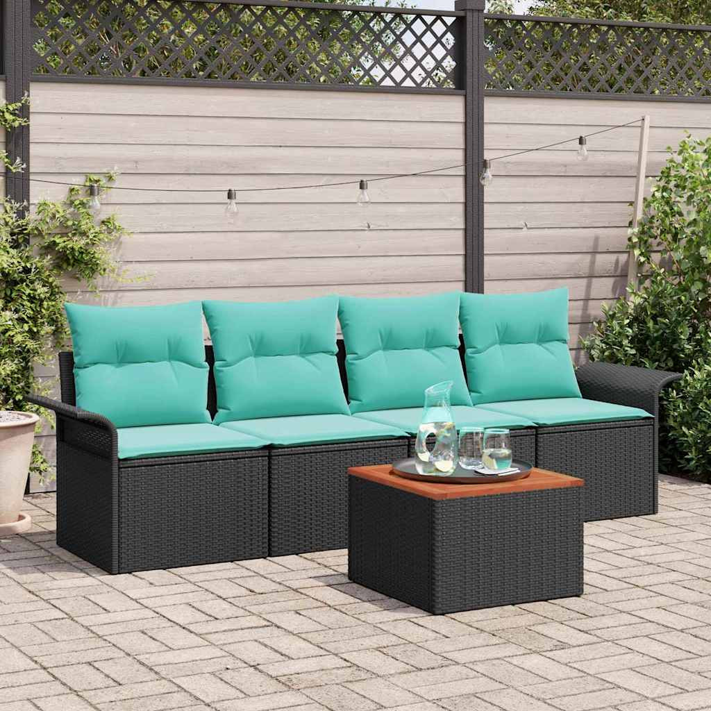 vidaXL Gartensofa-set 5 pcs Schwarz und Türkis Poly-Rattan