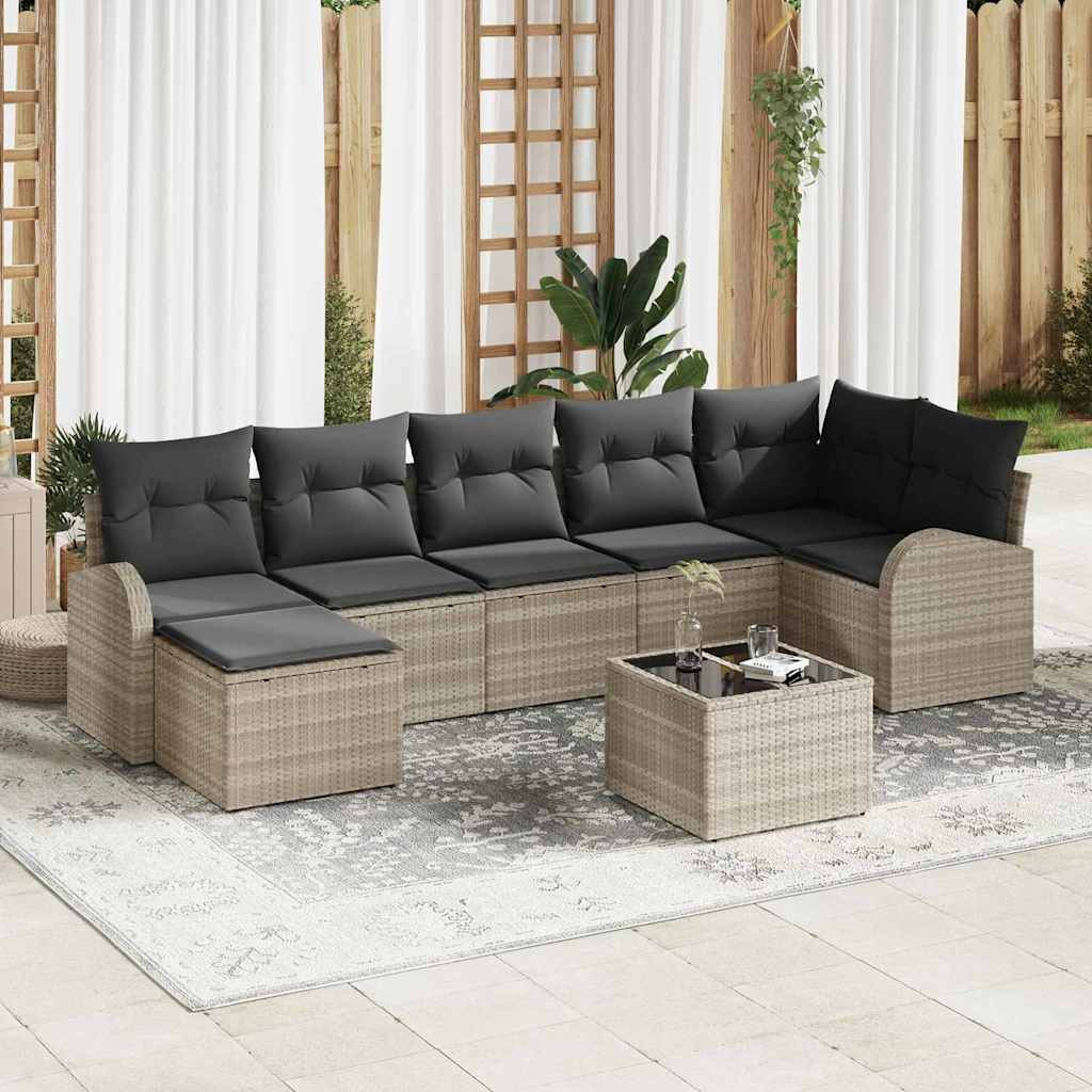 vidaXL Sofa Set mit Kissen mit Speicher 8 pcs Hellgrau Poly-Rattan