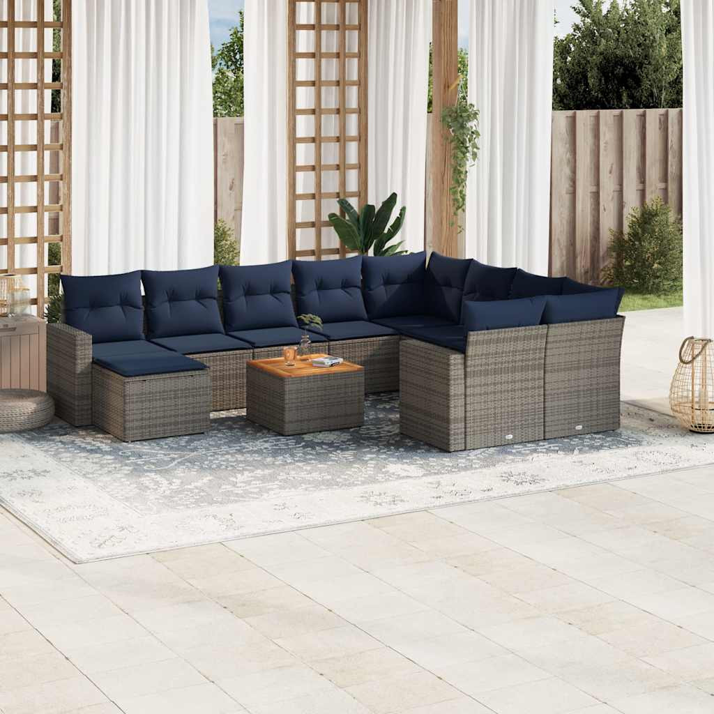 vidaXL 11-teiliges Gartensofa-Set mit Kissen, grau, Polyrattan
