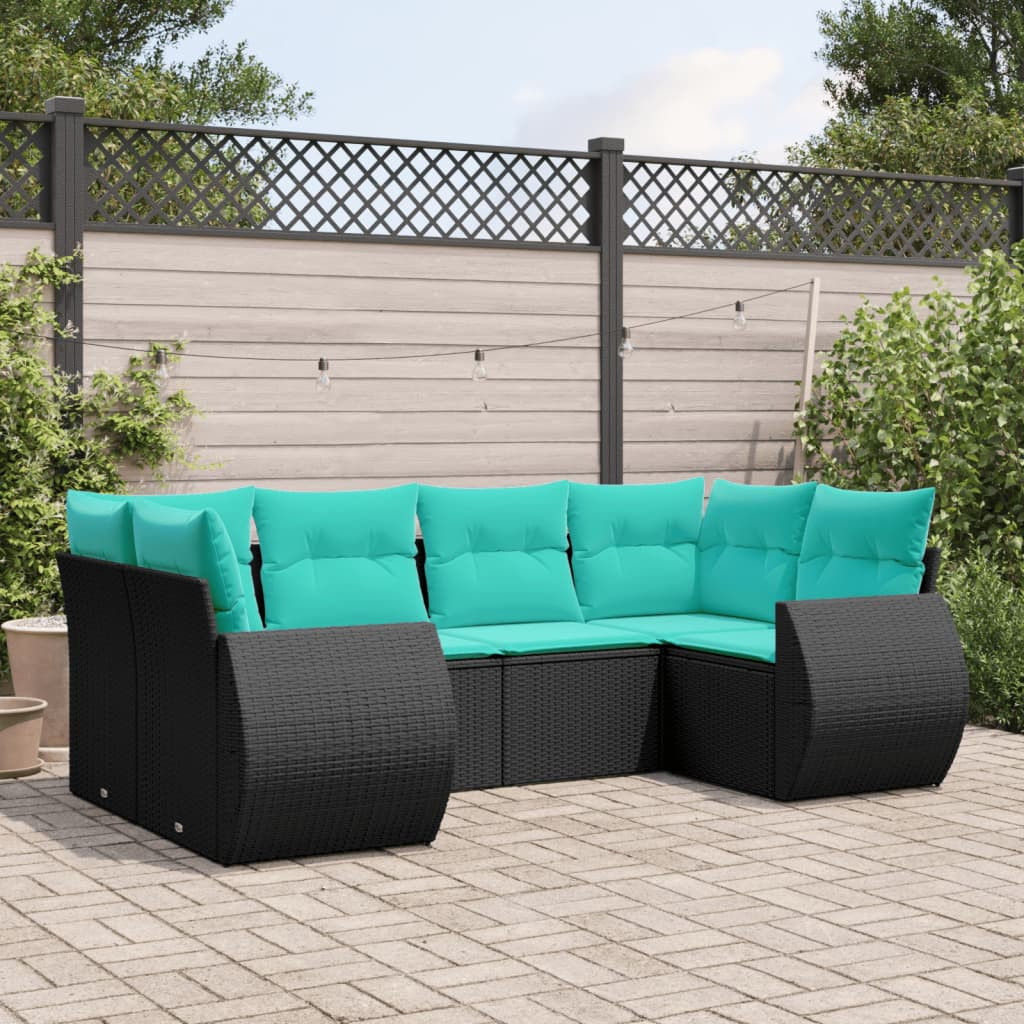 vidaXL 6-teiliges Gartensofa-Set mit Kissen, schwarzes Polyrattan