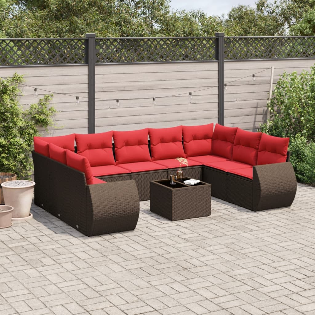 vidaXL 10-teiliges Gartensofa-Set mit Kissen, braun, Polyrattan