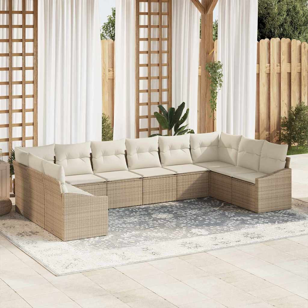 vidaXL Gartensofa-set mit Speicher 10 pcs Beige und Creme Poly-Rattan
