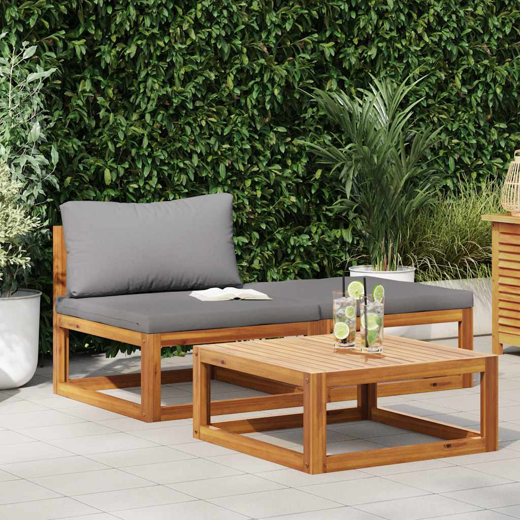 vidaXL 3-tlg. Garten-Lounge-Set mit Kissen Massivholz Akazie