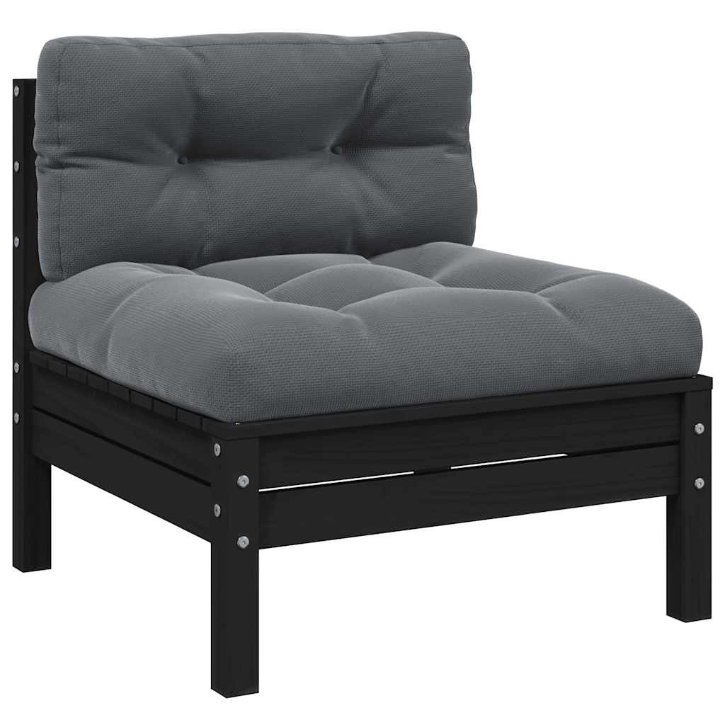 vidaXL Garten-Mittelsofa mit Kissen Schwarz Massivholz Kiefer