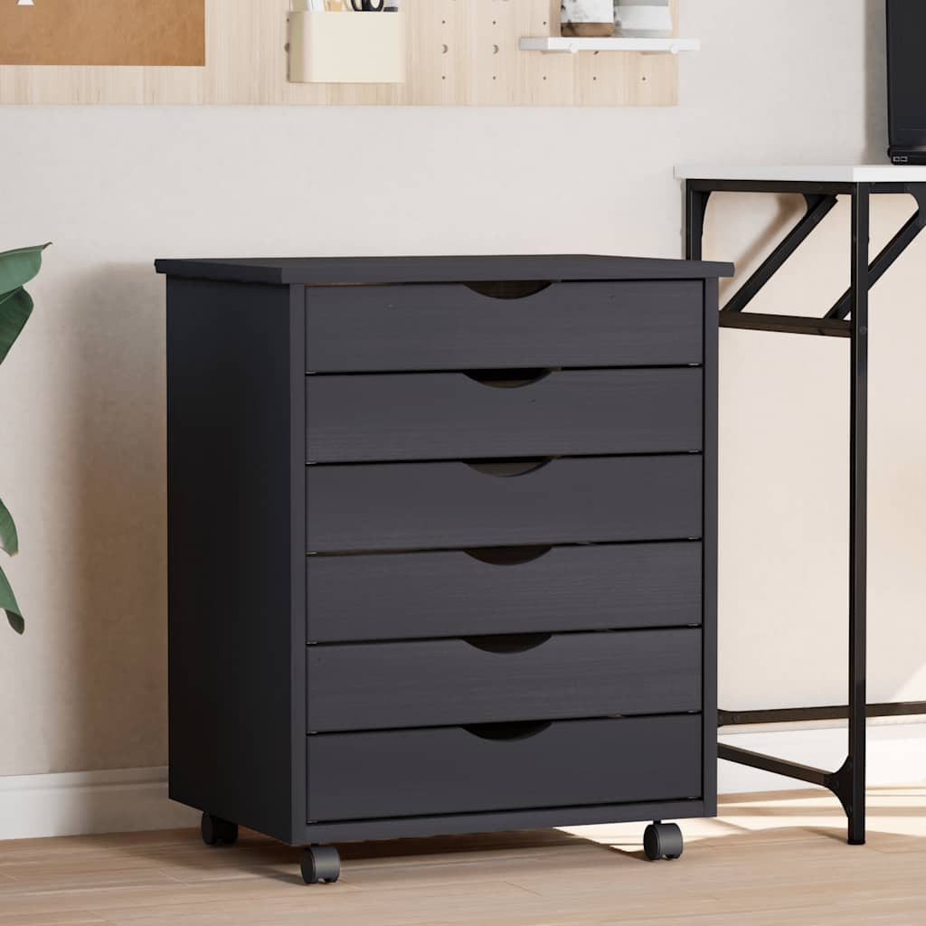 vidaXL Rollschrank mit Schubladen MOSS Grau Massivholz Kiefer
