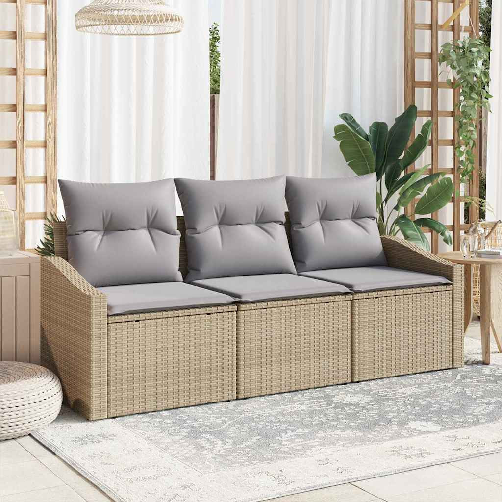 vidaXL Gartensofa-set mit Kissen 3 pcs Beige und Hellgrau Poly-Rattan