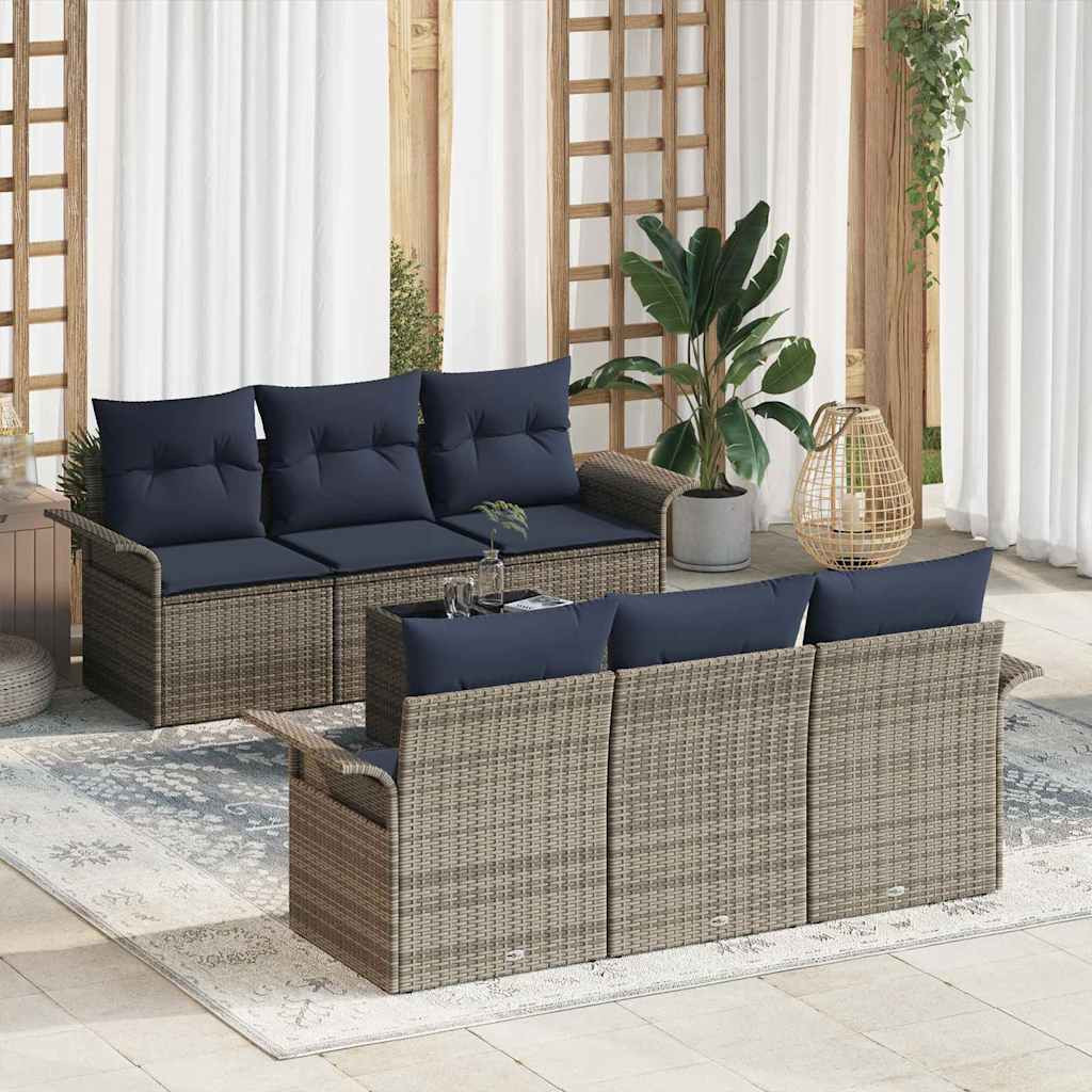 vidaXL Garten-Sofa-Set mit Kissen mit Kissen 7 pcs Grau und Marineblau