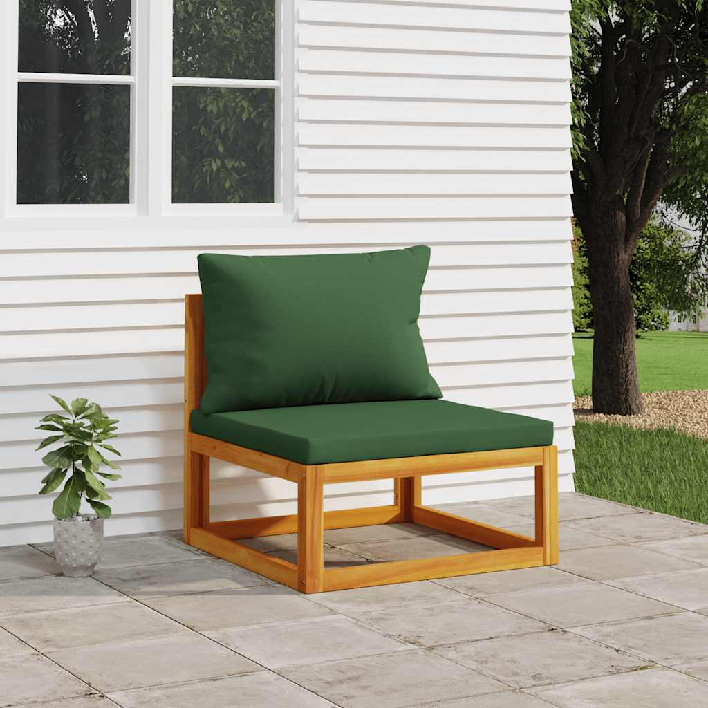 vidaXL Garten-Mittelsofa mit Grünen Kissen Massivholz Akazie