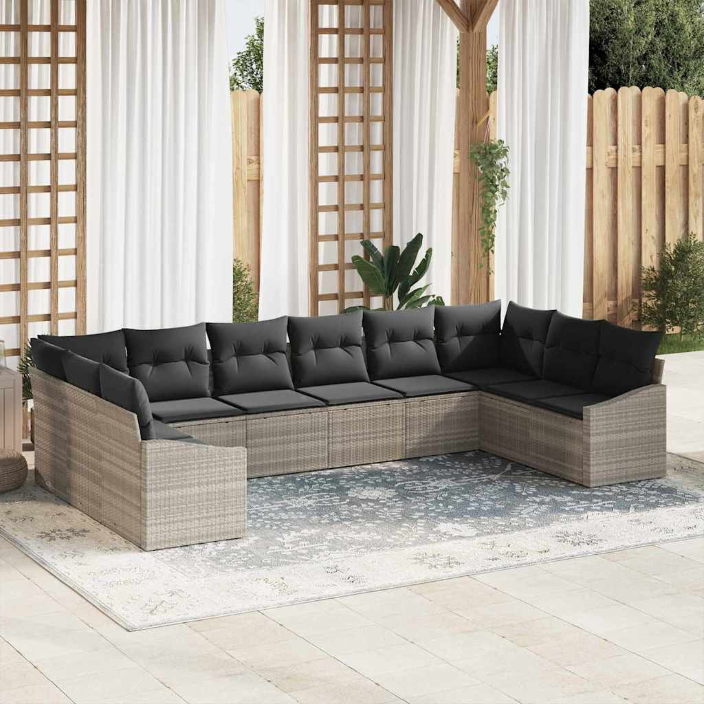 vidaXL Gartensofa-set mit Speicher 10 pcs Hellgrau Poly-Rattan