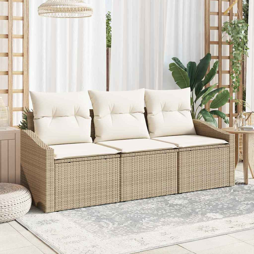 vidaXL Gartensofa-set mit Kissen 3 pcs Beige und Weiß Poly-Rattan
