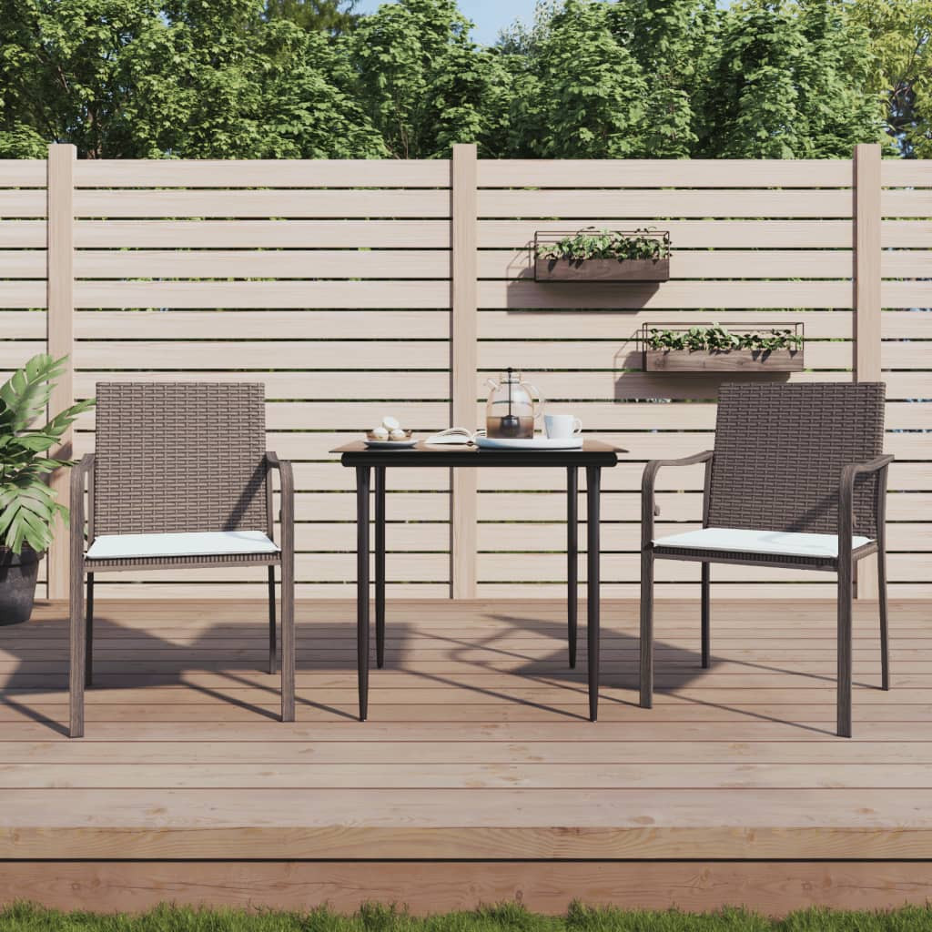vidaXL Gartenstühle mit Kissen 2 Stk. Braun 56x59x84 cm Poly Rattan