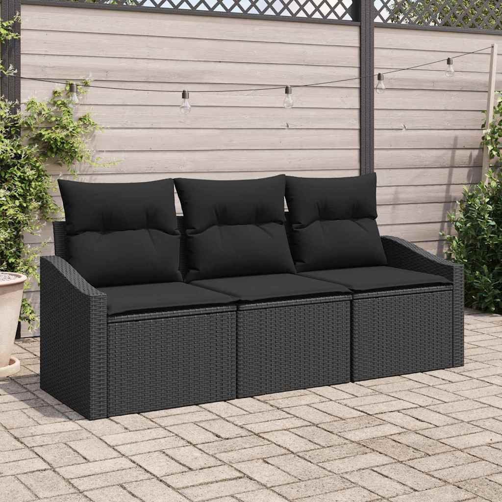 vidaXL Gartensofa-set mit Kissen 3 pcs Schwarz Poly-Rattan