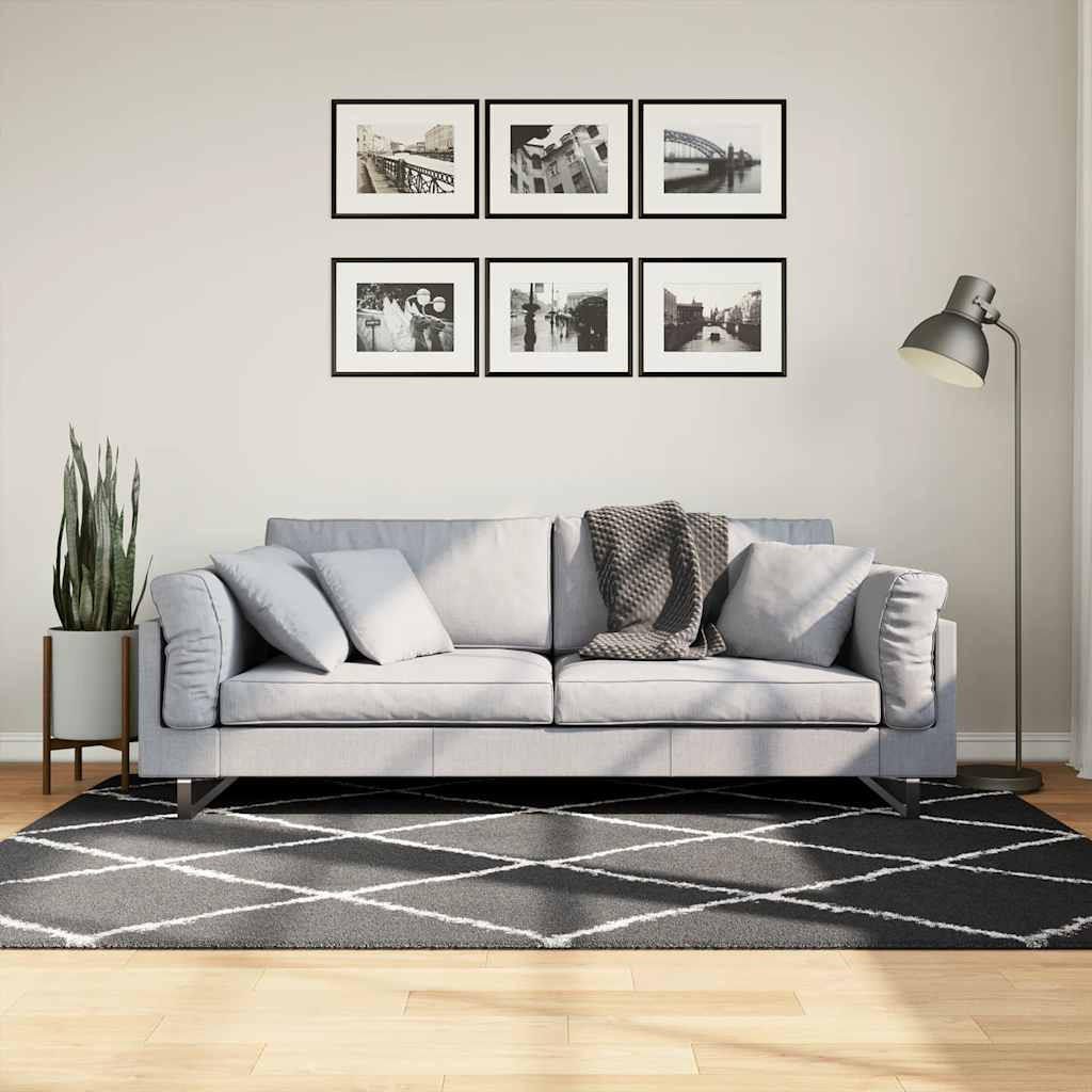 vidaXL Shaggy-Teppich PAMPLONA Hochflor Modern Schwarz Creme 140x200cm