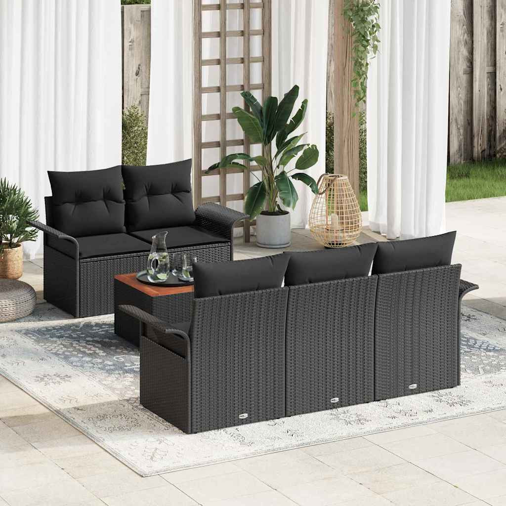vidaXL Gartensofa-set mit Speicher 6 pcs Schwarz Poly-Rattan