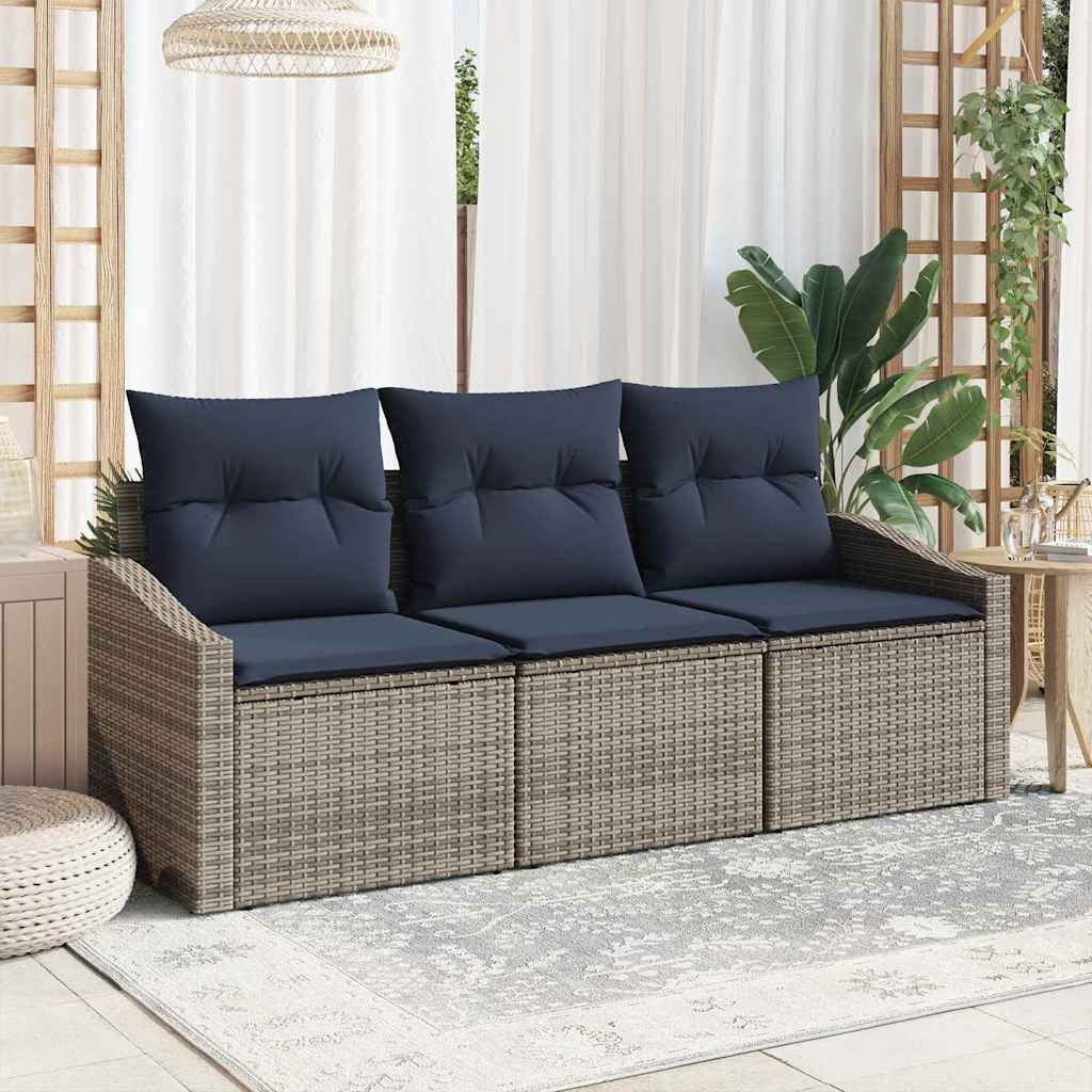 vidaXL Gartensofa-set mit Kissen 3 pcs Grau und Marineblau Poly-Rattan