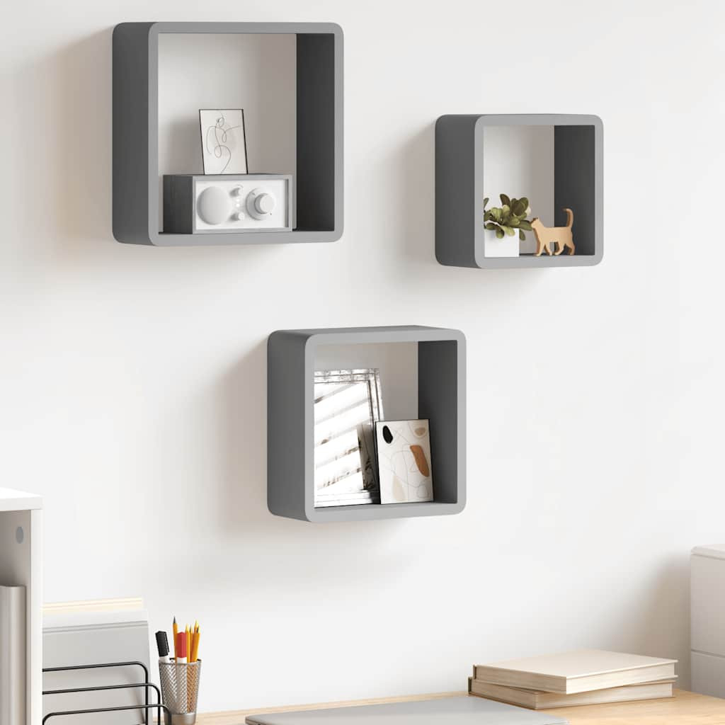 vidaXL Würfelregale 3 Stk. Grau MDF