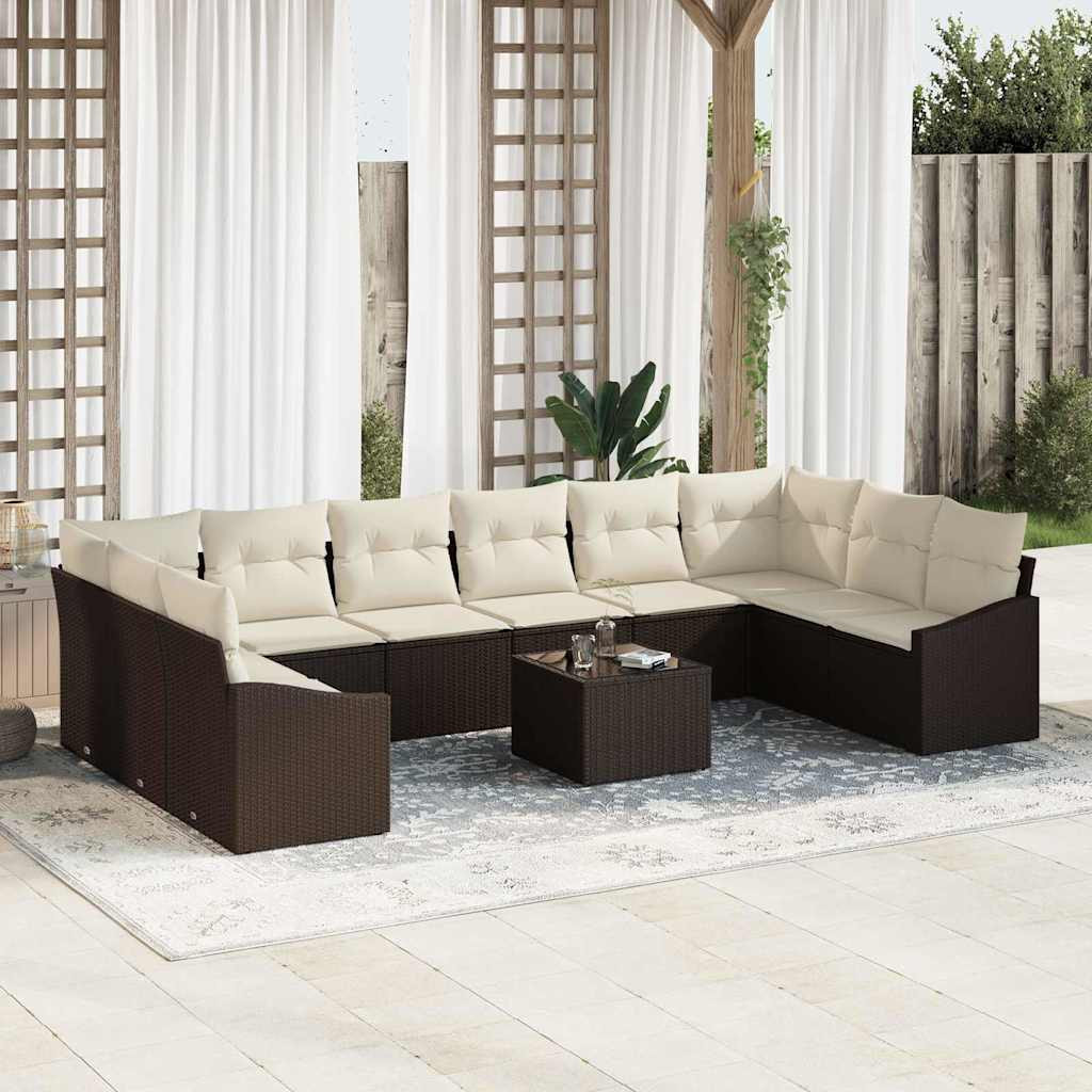 vidaXL Gartensofa-set mit Speicher Braun und Creme Poly-Rattan